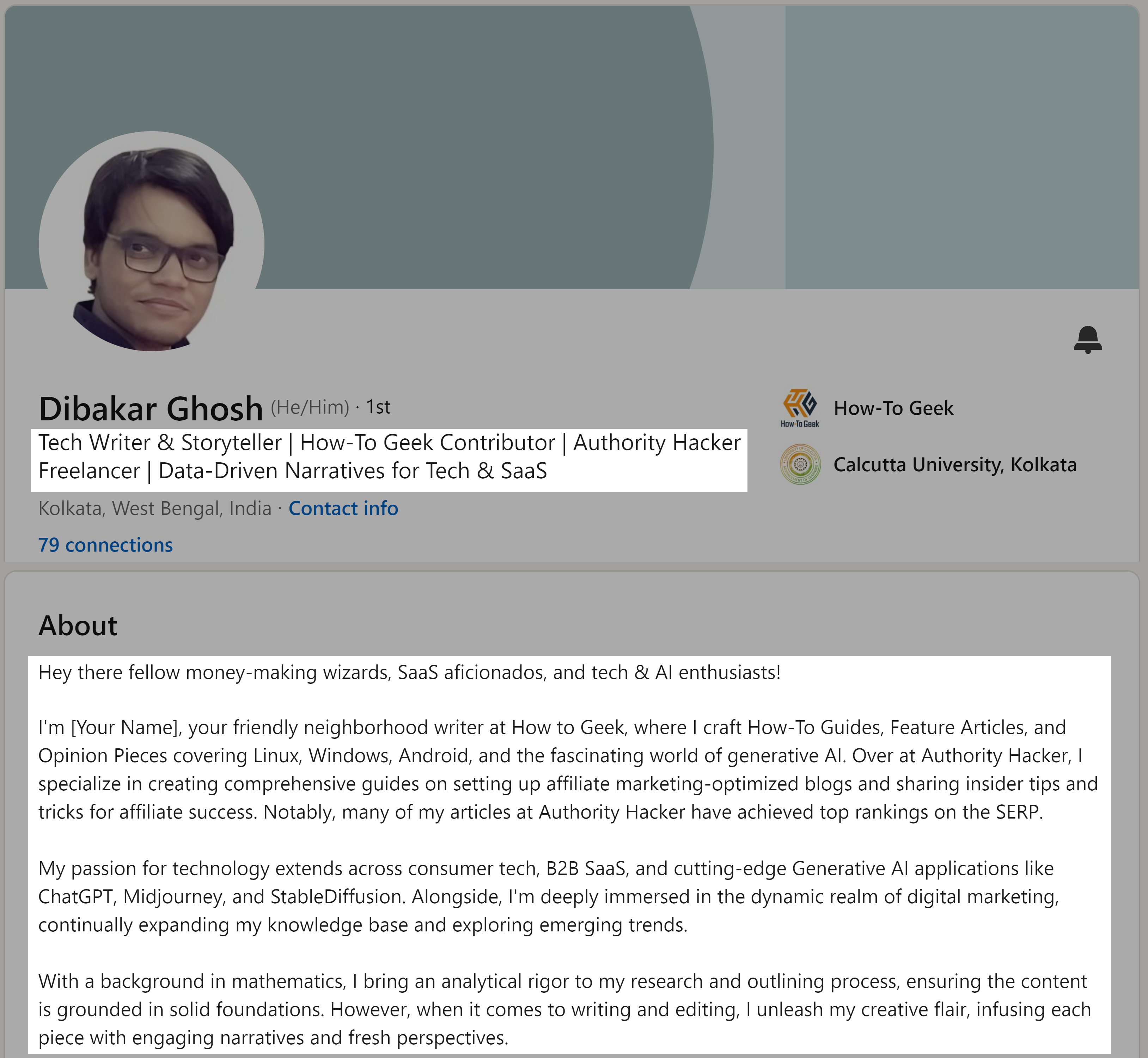 Dibakar Ghosh Optimized LinkedIn Headline and About Section