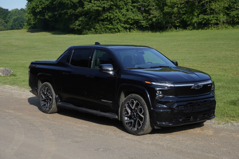 A black Chevrolet Silverado EV