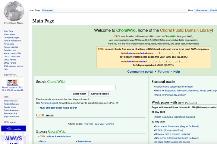 ChoralWiki website screenshot.