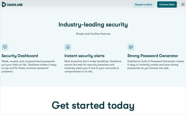 Dashlane user security features on the web.