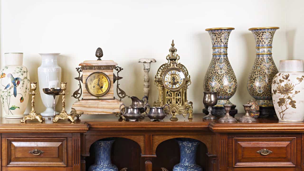 Antique vases and clocks