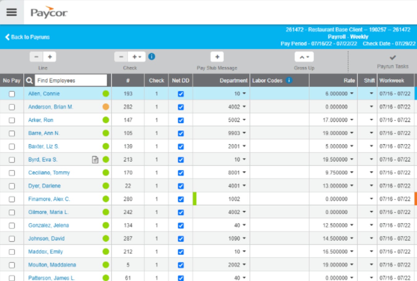 The payroll interface in Paycor.