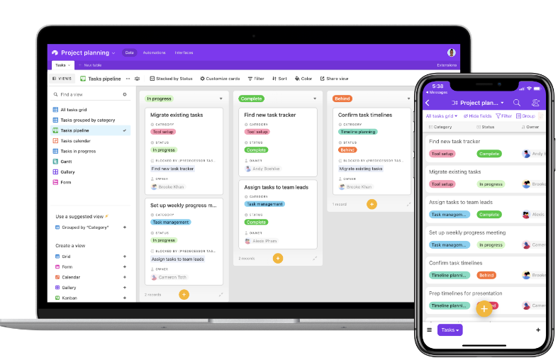 Airtable dashboard for desktop and mobile.