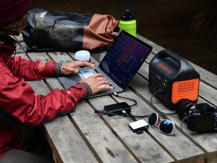 Jackery Explorer 290 portable power station in use while camping.