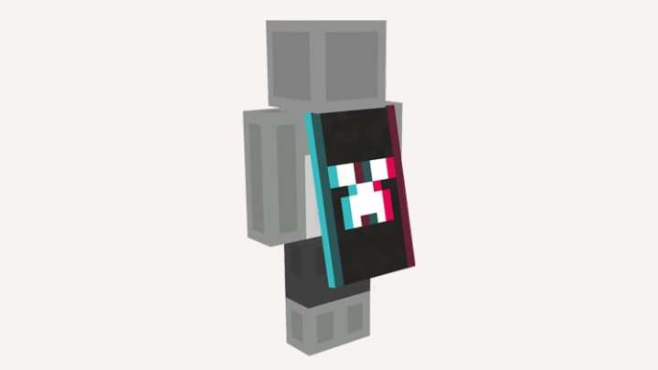 A minecraft character with a tiktok cape.