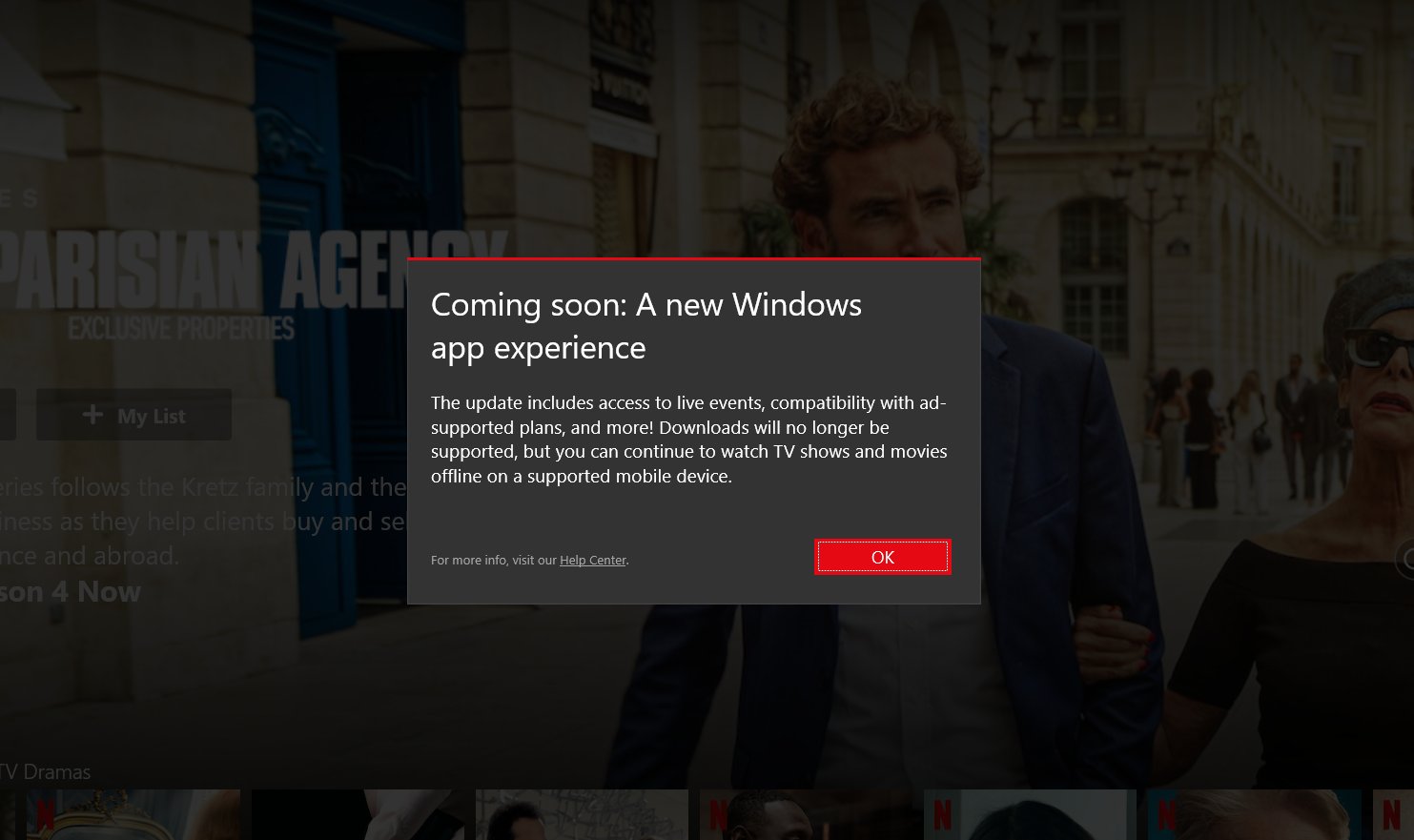 Netflix Windows App Alert Downloads Removal