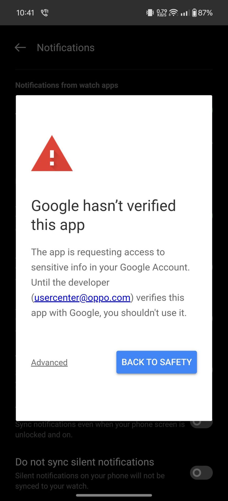 OHealth App warning 1