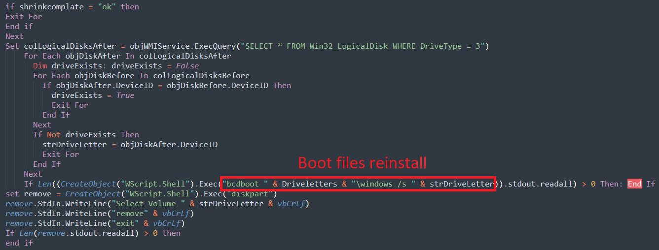 ShrinkLocker code for re-installing boot files