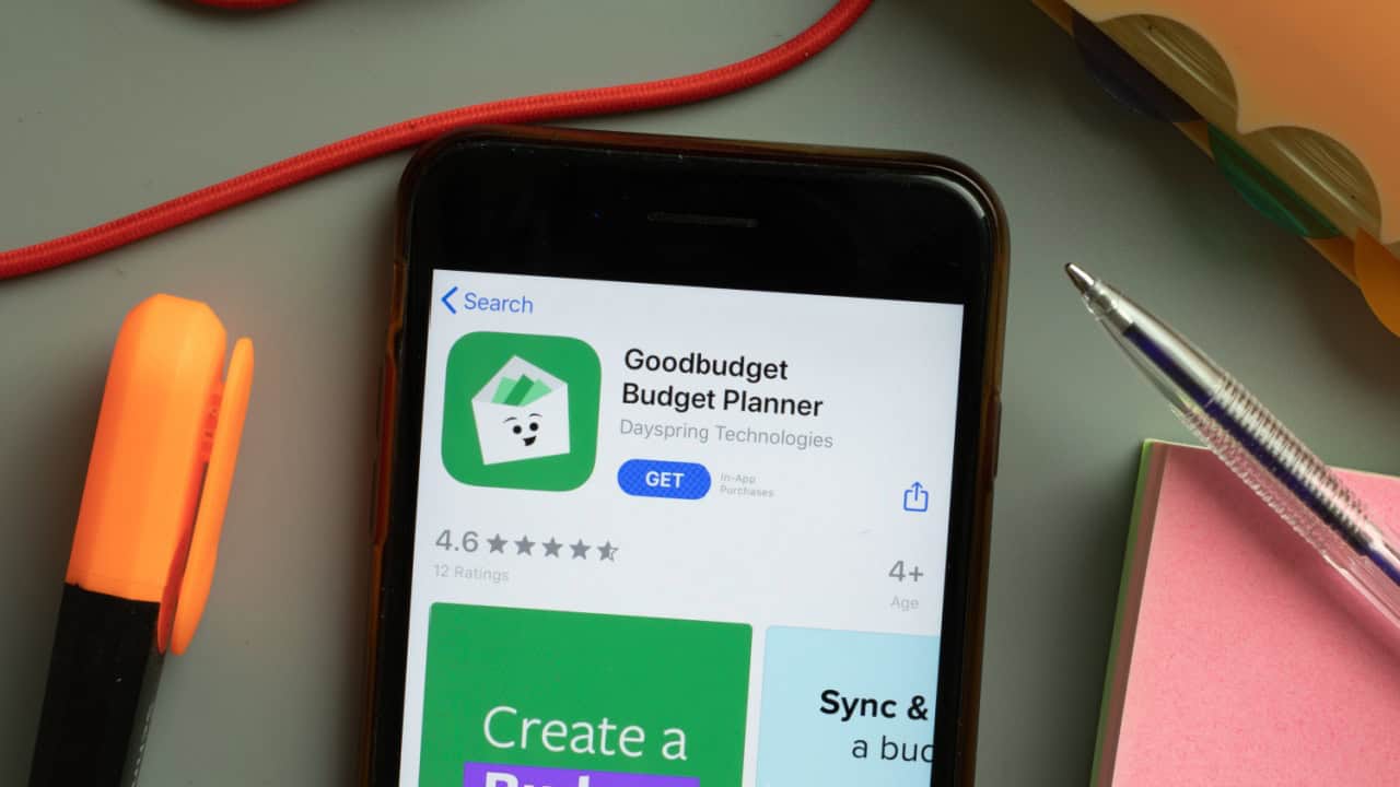 Goodbudget Budget Planner mobile app logo on phone screen