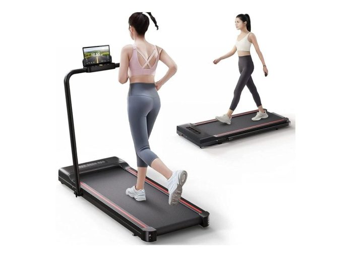 Two women enjoying the Sperax Treadmill + Walking Pad's two modes.