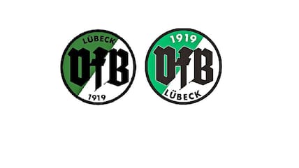 VfB Lübeck: Rechts das aktuelle Logo, links der neue Vorschlag, der wenig Gegenliebe findet.