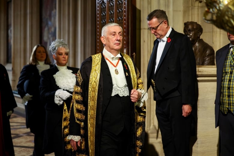 Lindsay Hoyle, Speaker of the House of Commons, attends the State Opening of Parliament at the Houses of Parliament in London on Tuesday, Nov. 7, 2023.