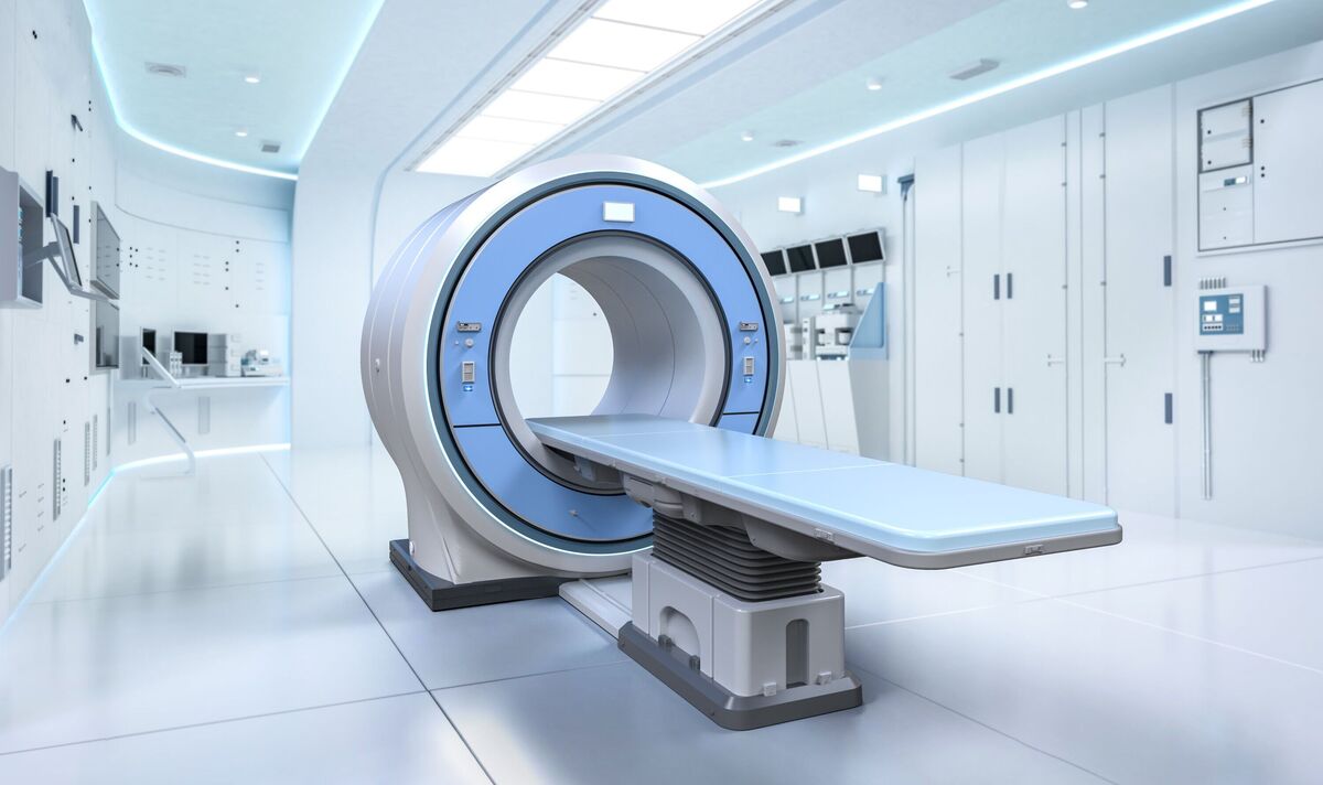 Hospital radiology room with mri scanner machine