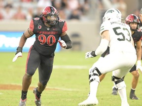 San Diego State Aztecs defensive lineman Daniel Okpoko