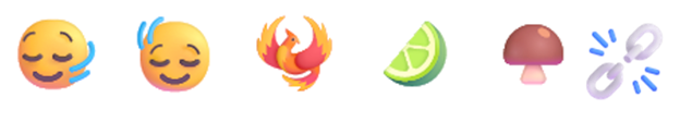 Emoji icons for a phoenix, lime, mushroom, and others.