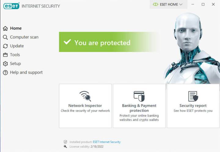 ESET Security menu screen.