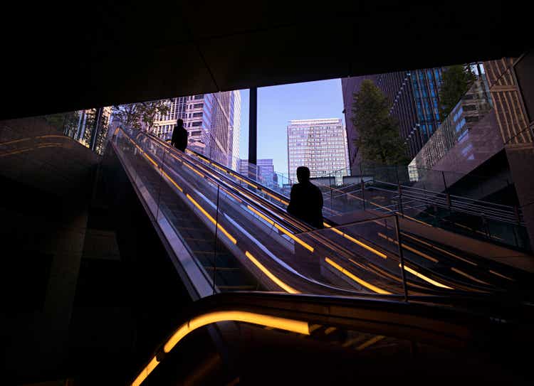 Morning commuters arriving at Marunouchi business district in Tokyo, Japan