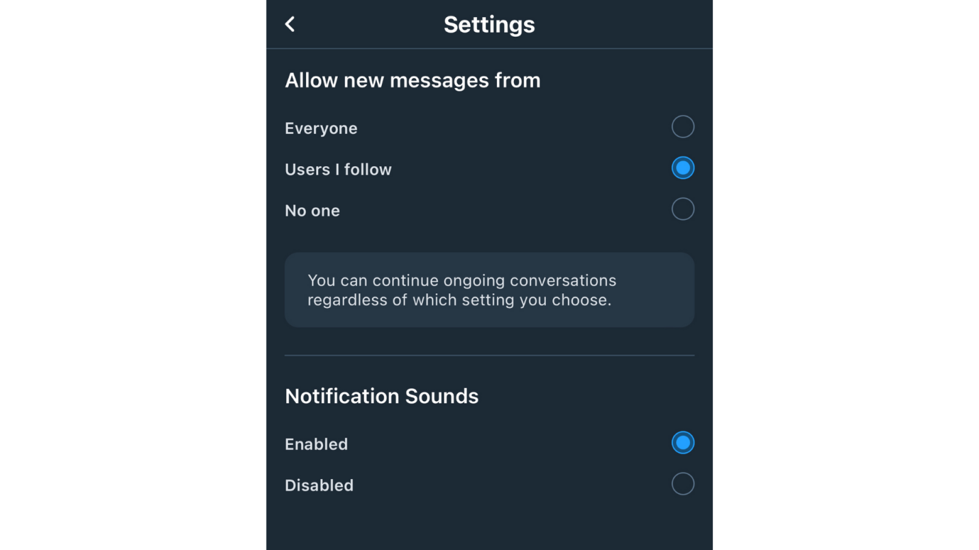 A screenshot of settings for Bluesky's DMs.