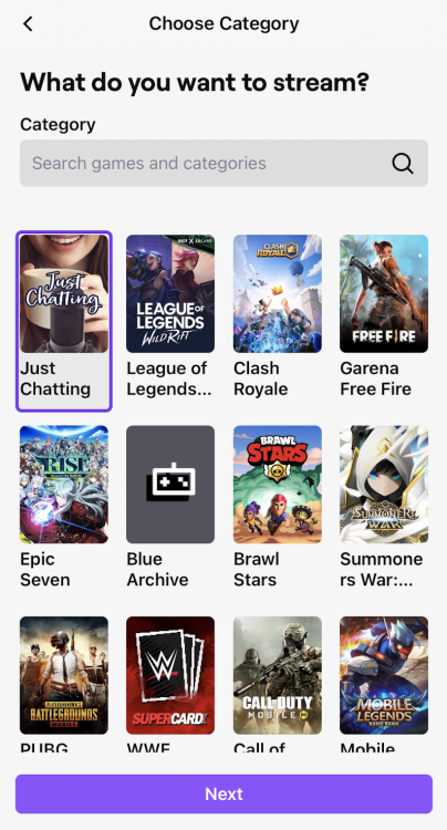 Choose stream category