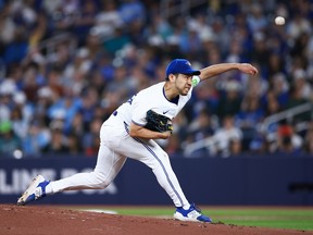 Blue Jays' Yusei Kikuchi delivers a pitch in the first inning against the Minnesota Twins at Rogers Centre on May 10, 2024 in Toronto.