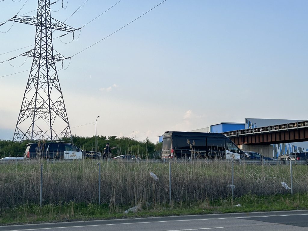 OPP at the scene of a crash on Highway 401 in Oshawa on May 19, 2024