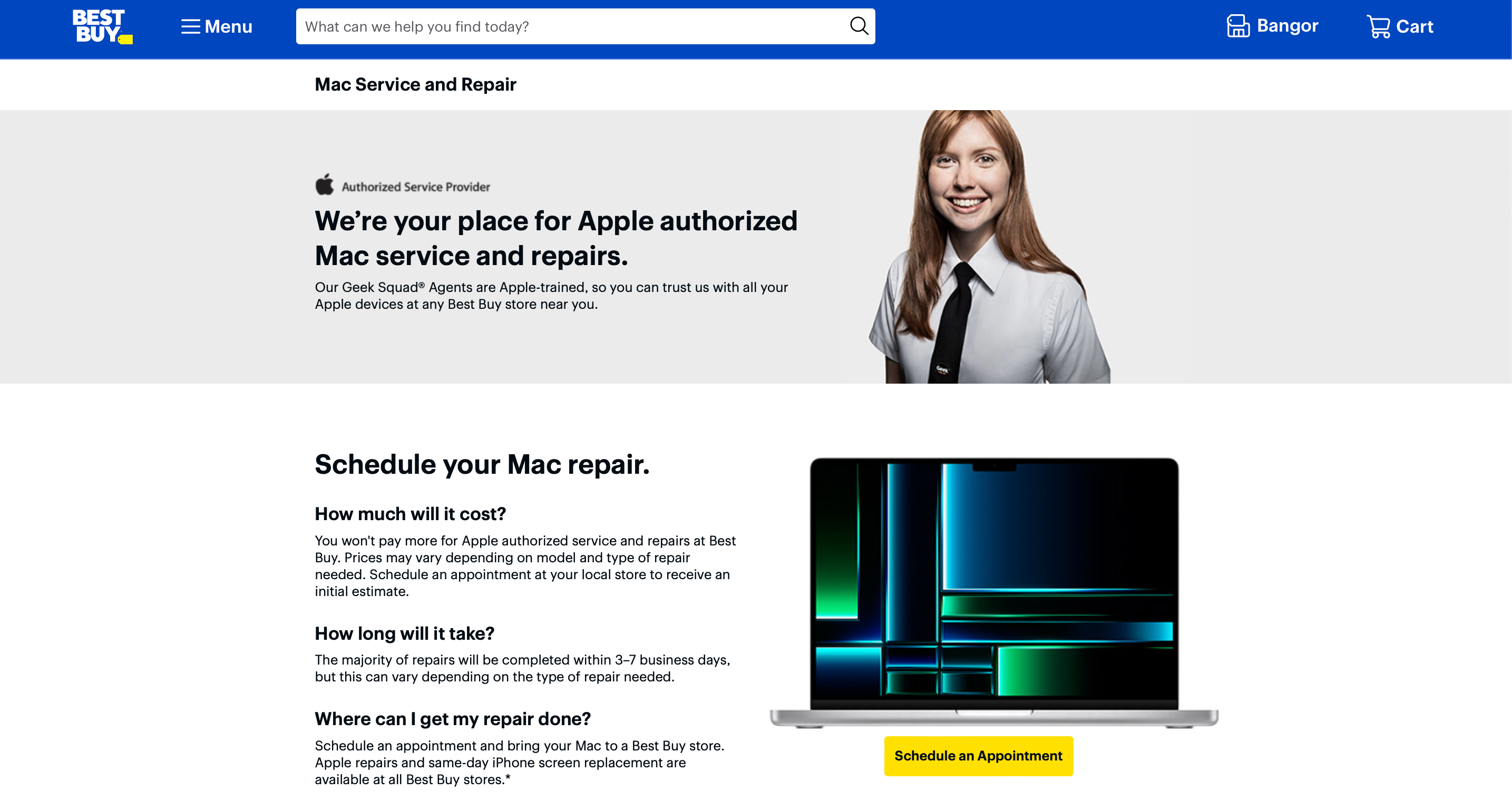 The Best Buy Apple Repair homepage.