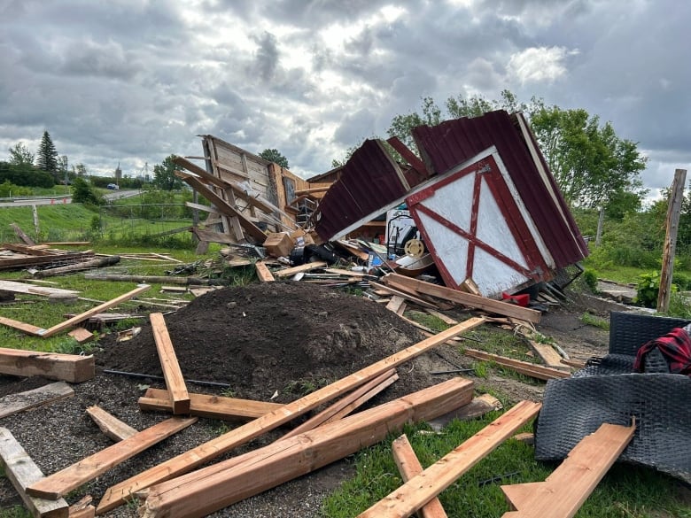 Debris from a collapsed barn