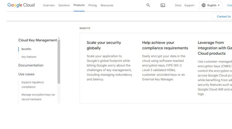 The Google Cloud Key Management dashboard.