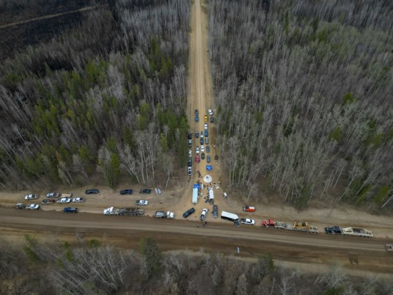 An aerial view of the camp established by Woodland Cree First Nation 