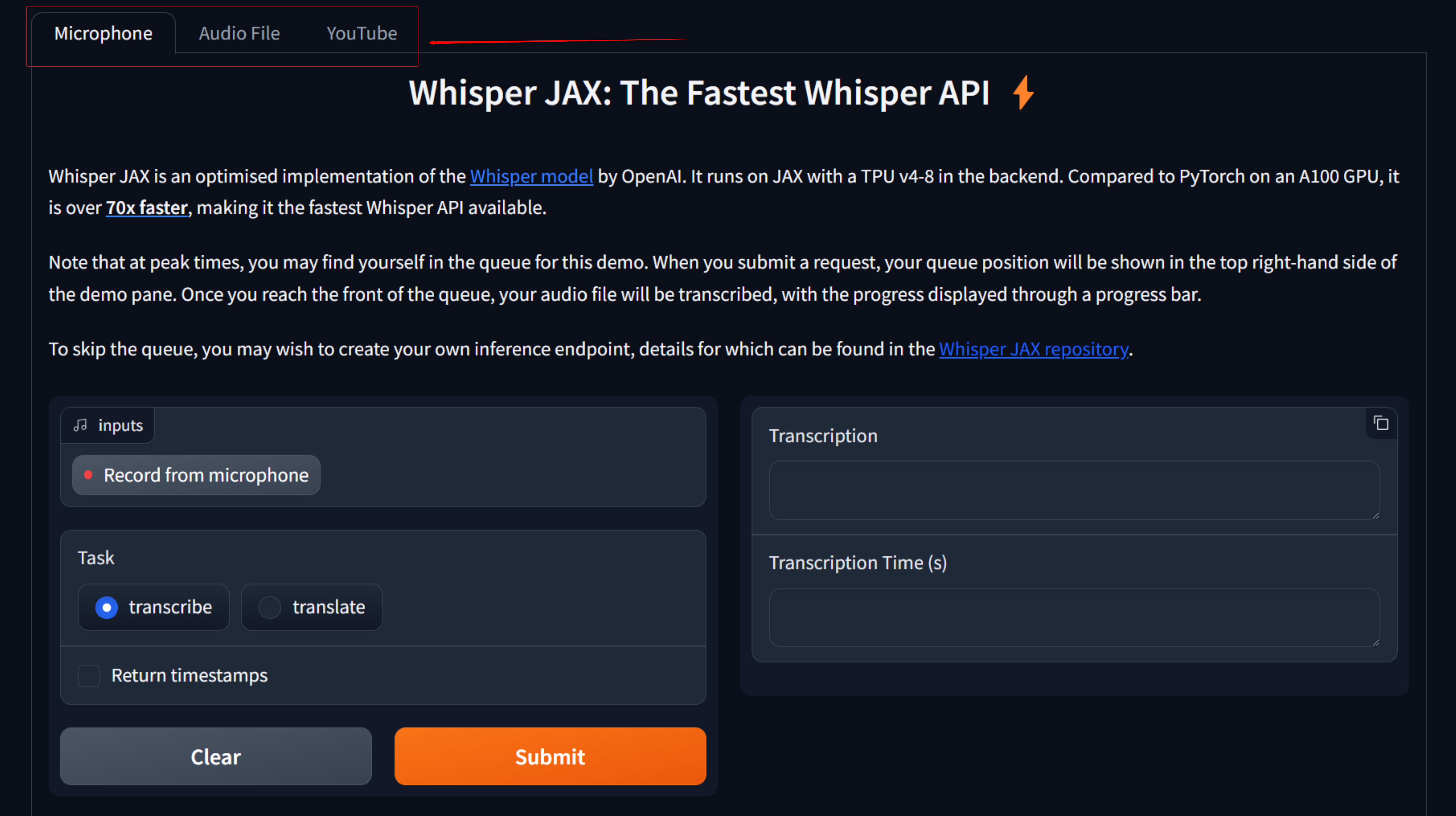 Whisper Jax Home Page