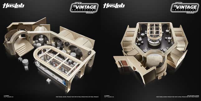 The base offering of the Mos Eisley Cantina (left), and the full version with the deluxe expansion (right).