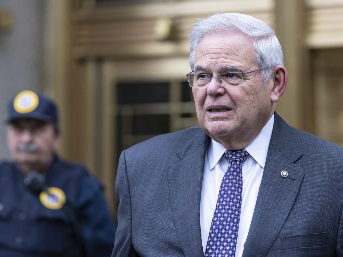 New Jersey Sen. Bob Menendez leaves the Manhattan federal court after the second day of jury selection in his trial on May, 14, 2024, in New York.