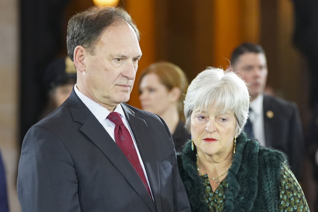 Supreme Court Justice Samuel Alito Jr. (left) and his wife Martha-Ann Alito, pay their respects at the casket of Reverend Billy Graham at the Rotunda of the U.S. Capitol Building in 2018.