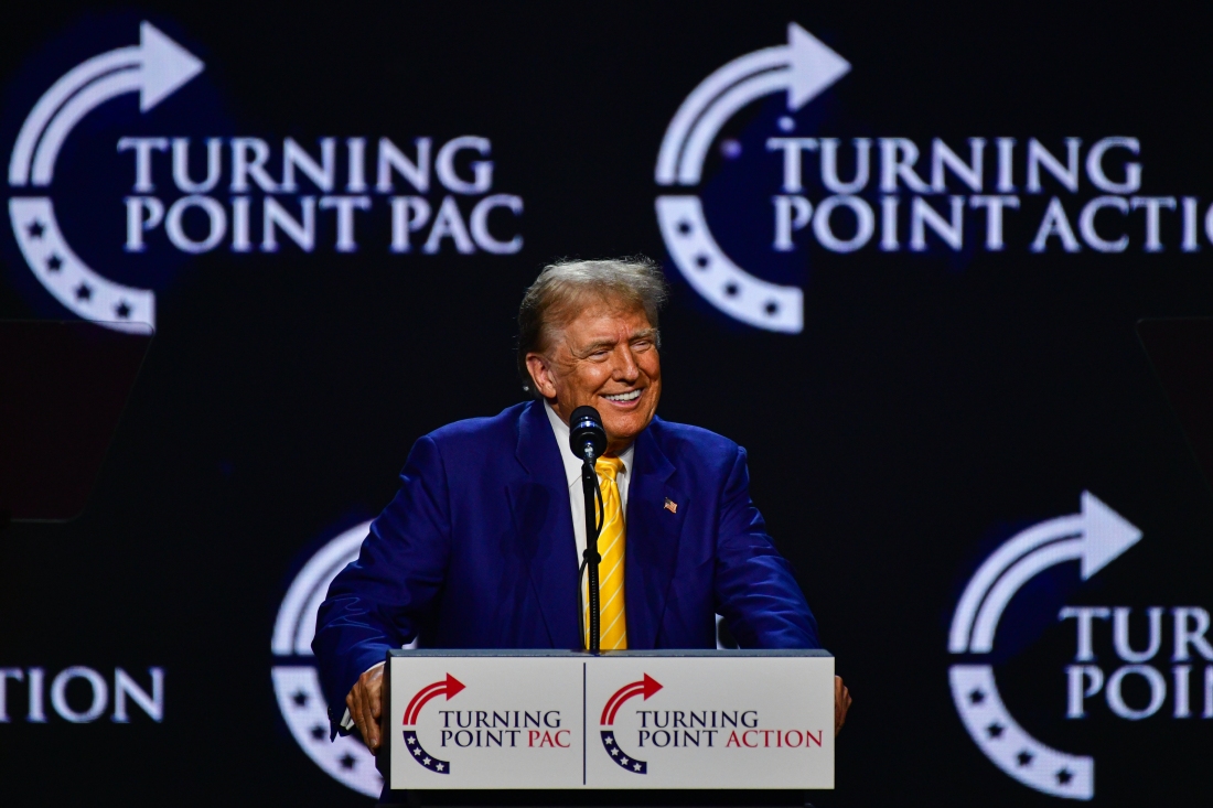 Former President Donald Trump speaks at Dream City Church in Phoenix on Thursday. The event with Turning Point USA brought the presumptive Republican nominee back to the crucial swing state for the first time in two years.