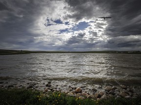 A break in the wall of storms at Severn Dam north of Standard, Ab., on Monday, June 3, 2024.