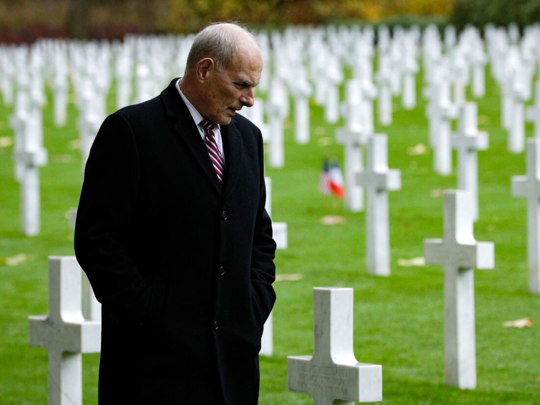 John Kelly visits the Aisne-Marne American Cemetery on Nov. 10, 2018. Kelly, a retired U.S. Marine Corps general, was chief of staff to then-President Donald Trump at the time.