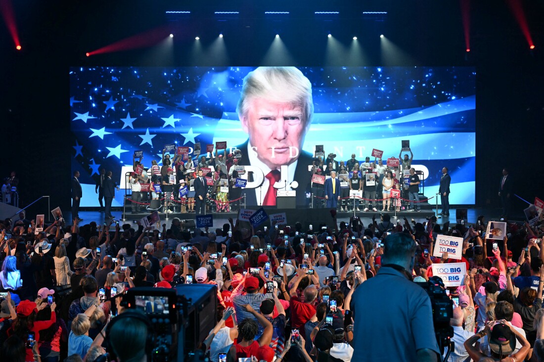 Donald Trump participates in a town hall event at Dream City Church in Phoenix, Ariz., on Thursday.