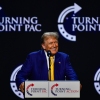 Former President Donald Trump speaks at Dream City Church in Phoenix on Thursday. The event with Turning Point USA brought the presumptive Republican nominee back to the crucial swing state for the first time in two years.