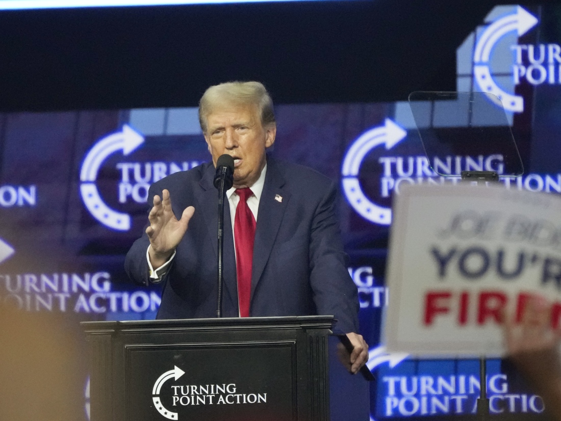 Republican presidential candidate and former President Donald Trump speaks at a campaign event Saturday, June 15, 2024, in Detroit.