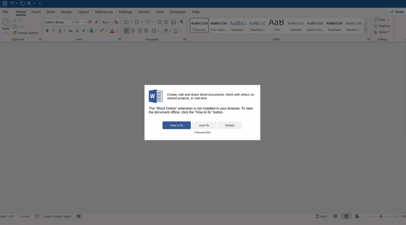 Fake Microsoft Word error leads to malware