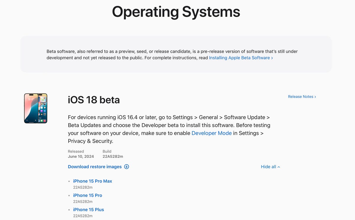 iOS 18 beta download on Mac