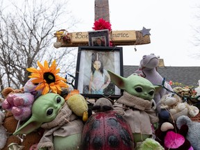 A memorial for Baeleigh Maurice was at the crosswalk where she was struck on 33rd street west. Photo taken Oct. 25, 2021.