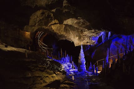 Teufelshöhle: In der größten Tropfsteinhöhle in der Fränkischen Schweiz befinden sich große Stalakmiten und Stalaktiten.