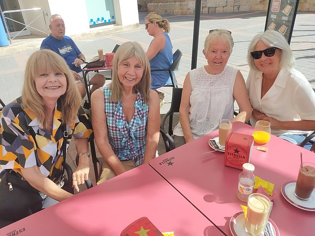 Lynne Eyre-Bower, left, enjoying her Spanish retirement with three of her friends: Jan, Lesley and Marion