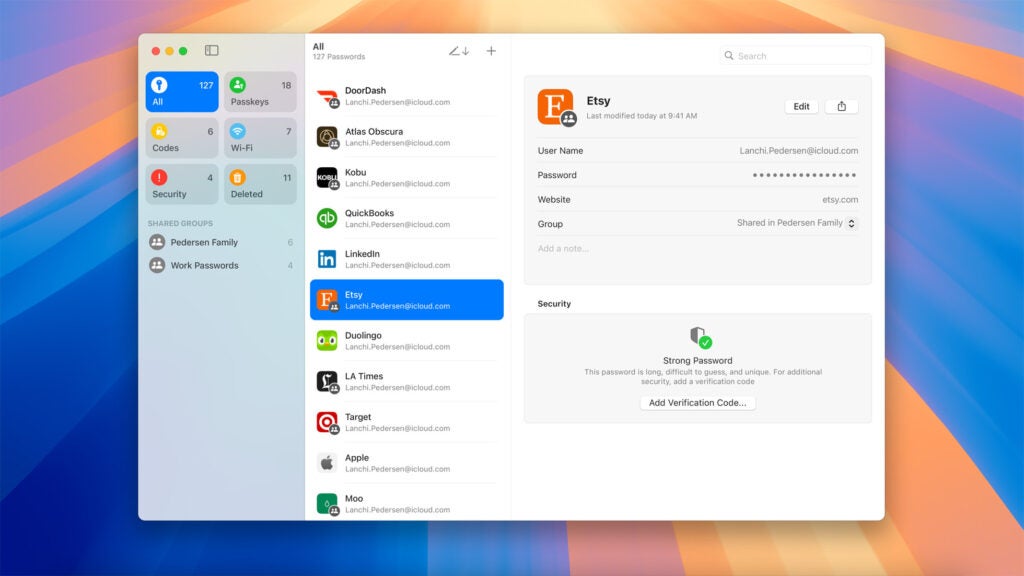 macOS Sequoia screenshot of Passwords app