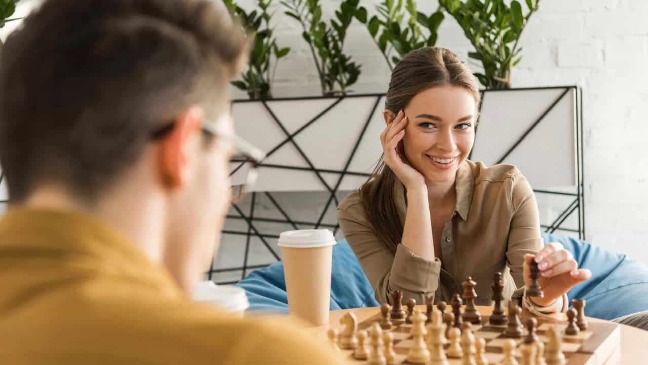 playing chess board game