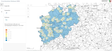 Die Karte zeigt die Badegewässer in NRW mit einer Reihe von Informationen.