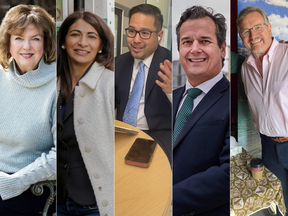 From left to right, Carolyn Parrish, Dipika Damerla, Alvin Tedjo, Stephen Dasko and Brian Crombie are running to become the next mayor of Mississauga.