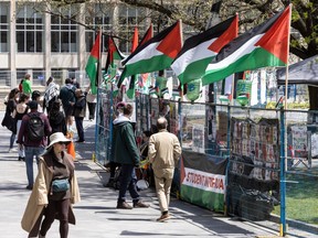 An anti-Israel tent encampment protesting the war in Gaza continues to stand at the University of Toronto campus in Toronto, Tuesday May 7, 2024.