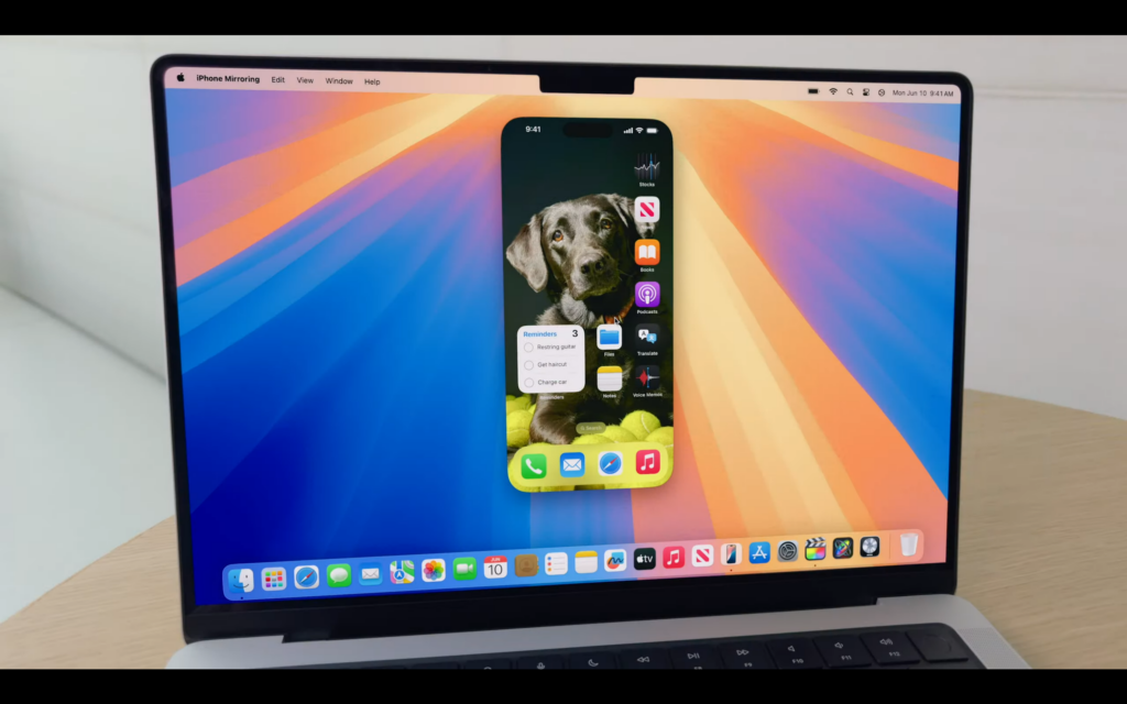 iPhone Mirroring shown on MacBook